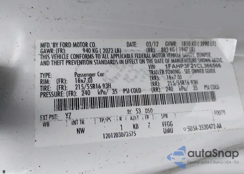 2012 Ford Focus Se из США, поврежденный, VIN 1FAHP3F21CL366566